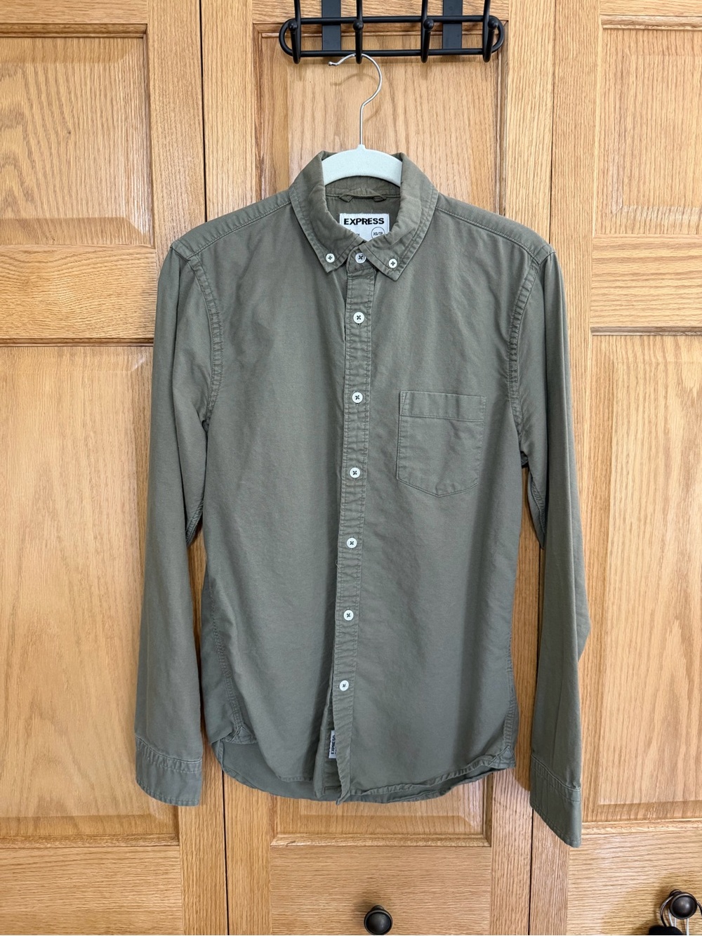Express Slim Soft Wash Button-Down Shirt — Olive Green